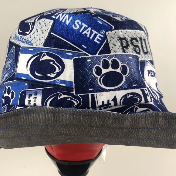 Bucket Hat Gray Denim & Penn State University Fabric New Handmade Nittany Lions - Picture 3 of 9